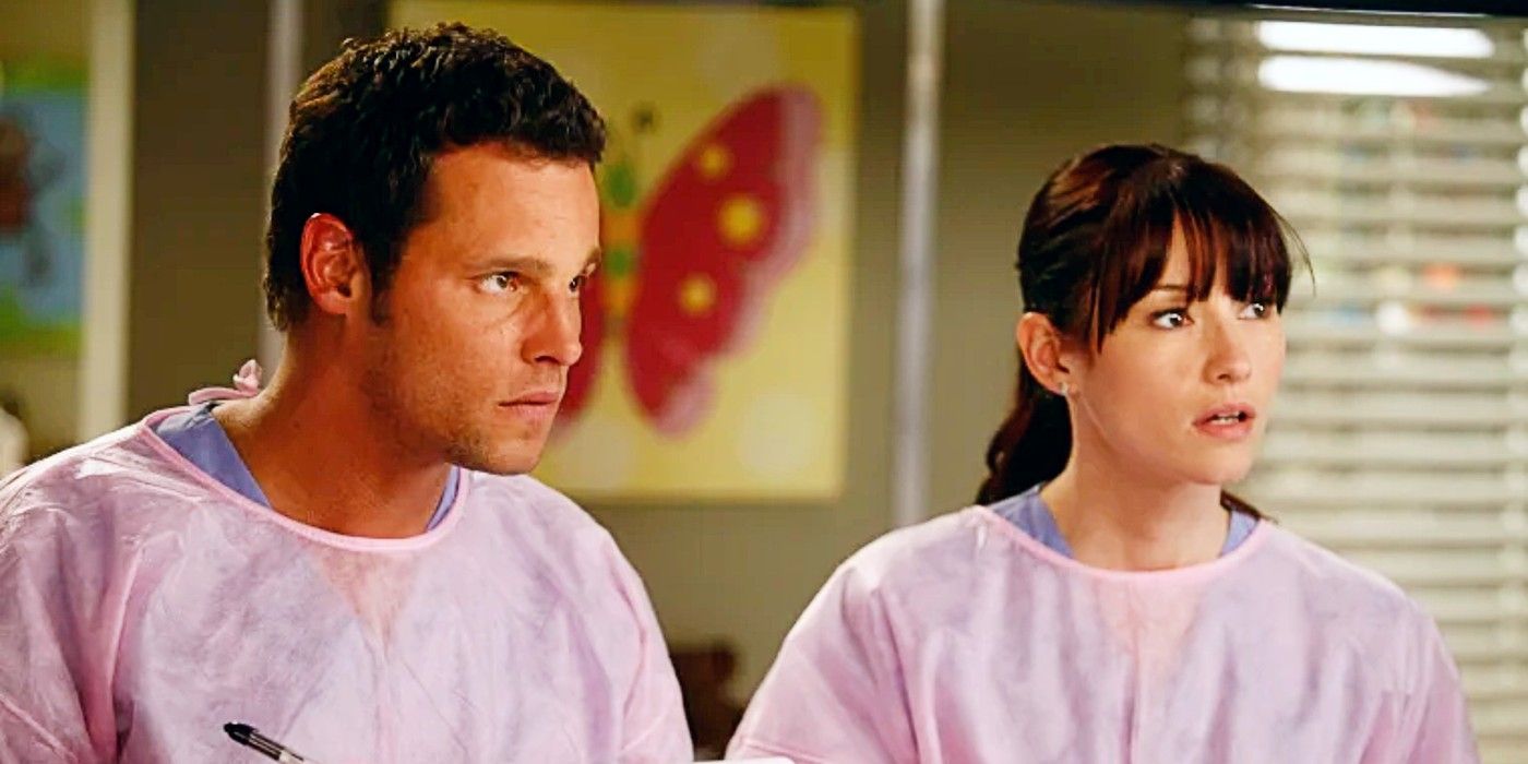 Alex and Lexie standing together looking shocked in Grey&rsquo;s Anatomy Season 8.