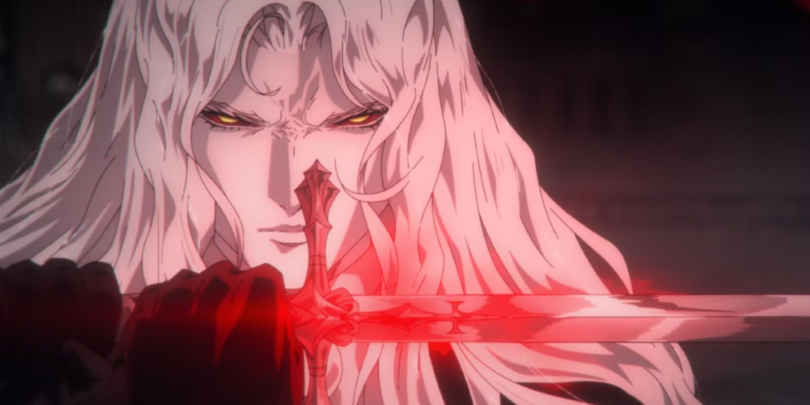 Alucard wielding a flaming sword in Castlevania: Nocturne