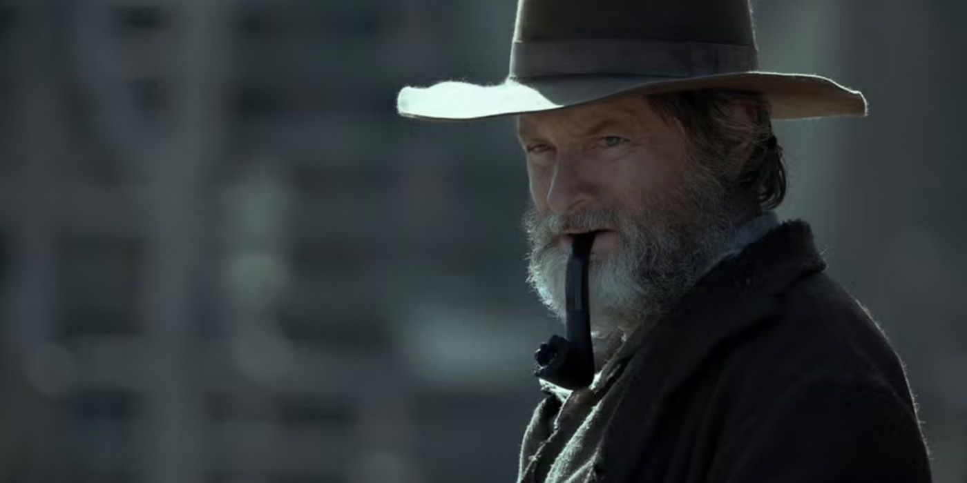 Jim Bridger (Shea Whigham) with a pipe on 'American Primeval'