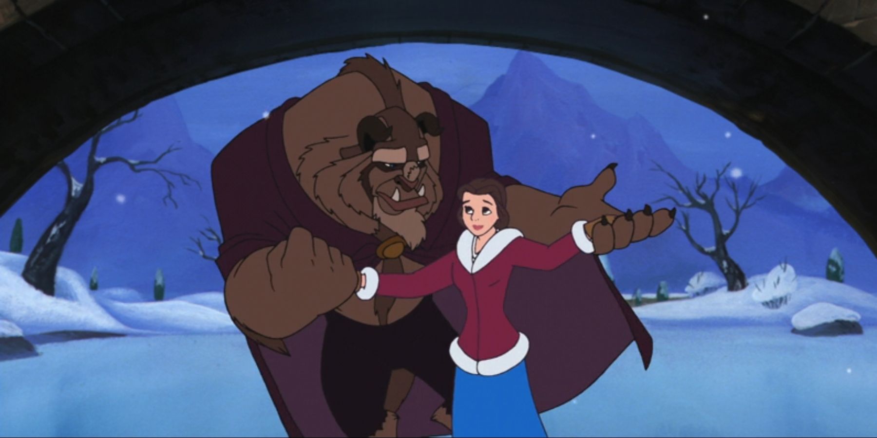The Beast ice skates with Belle in &lsquo;Beauty and the Beast: The Enchanted Christmas&rsquo;.