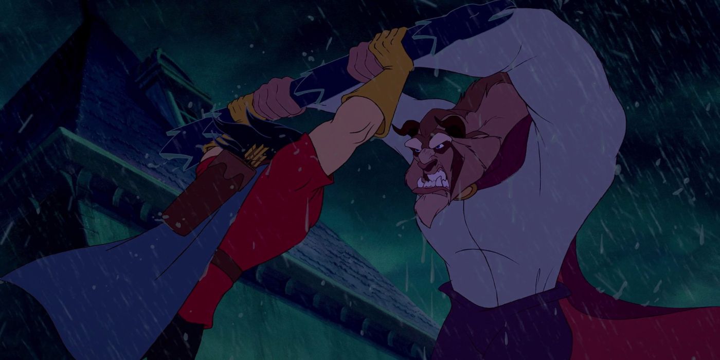 Gaston and Beast's fight scene in Beauty and the Beast 