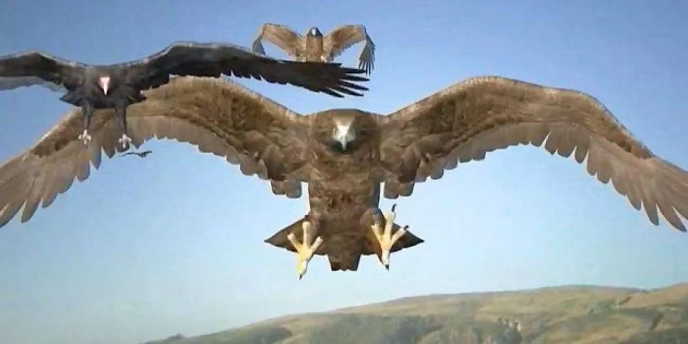 Three birds of prey with large talons flying in &lsquo;Birdemic: Shock and Terror&rsquo;.