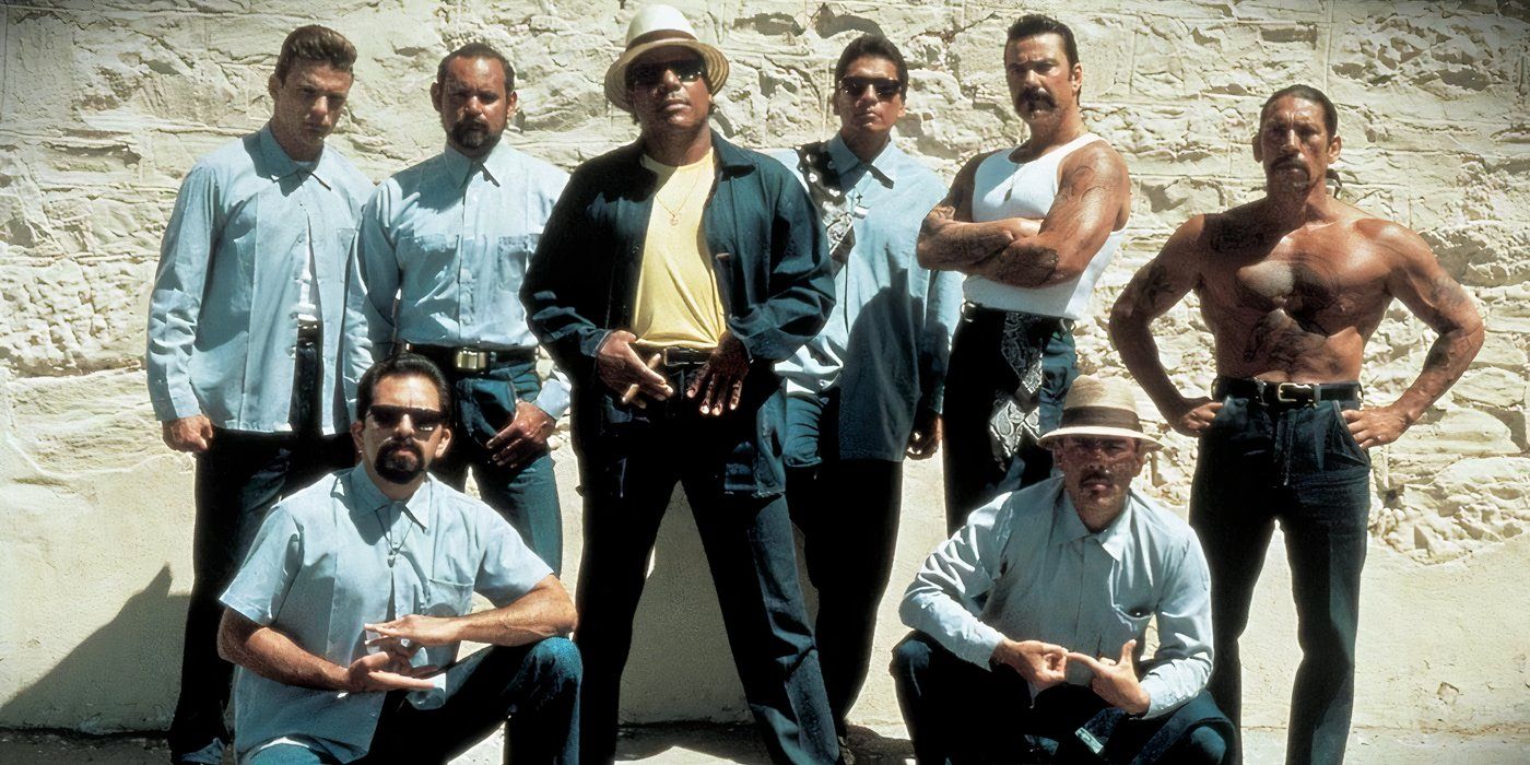 A group of men posing together in Blood In Blood Out