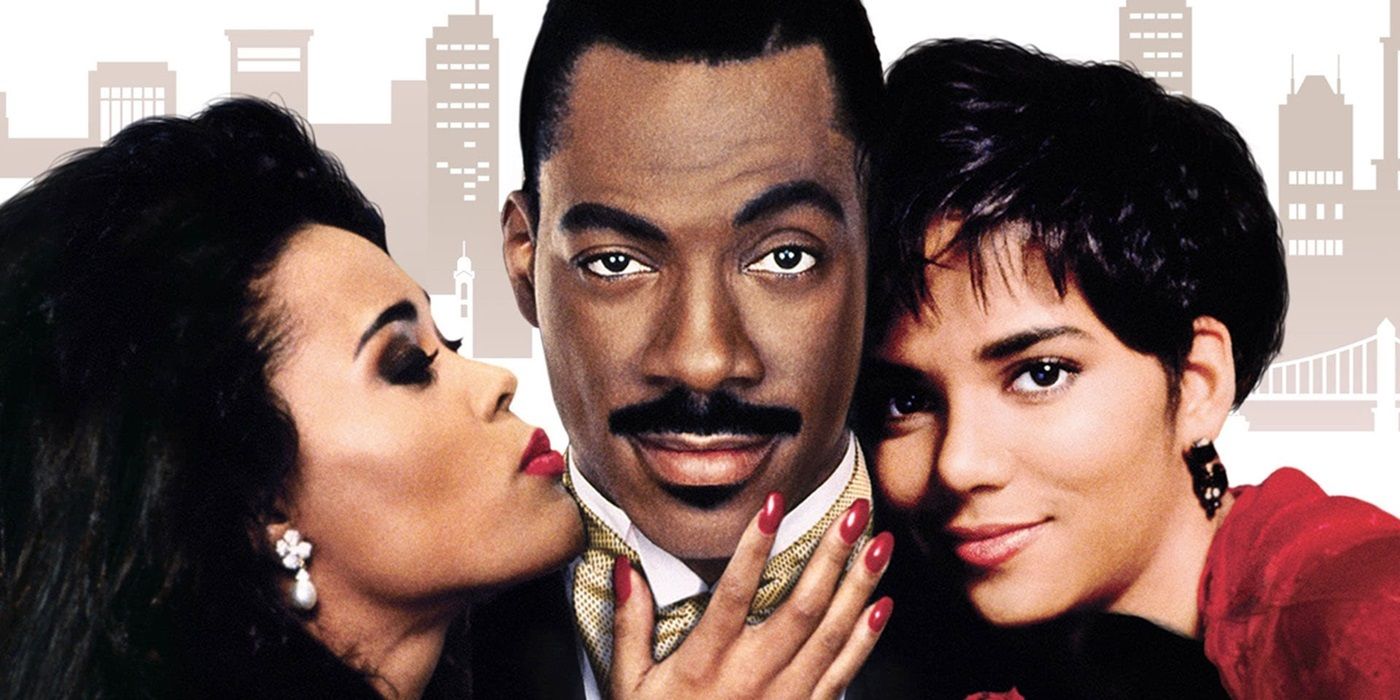 Robin Givens, Eddie Murphy, and Halle Berry on a cropped poster for Boomerang