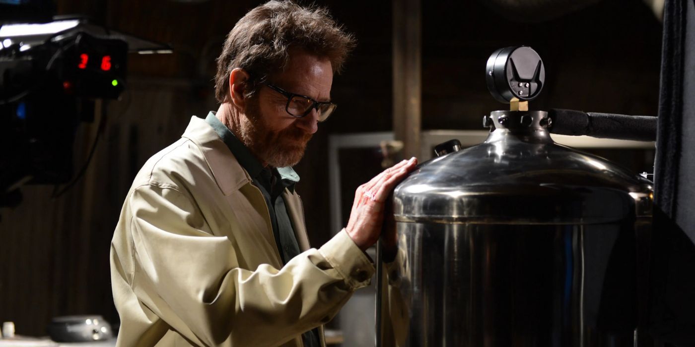 Walter White touching a tank in his old lab in Breaking Bad.