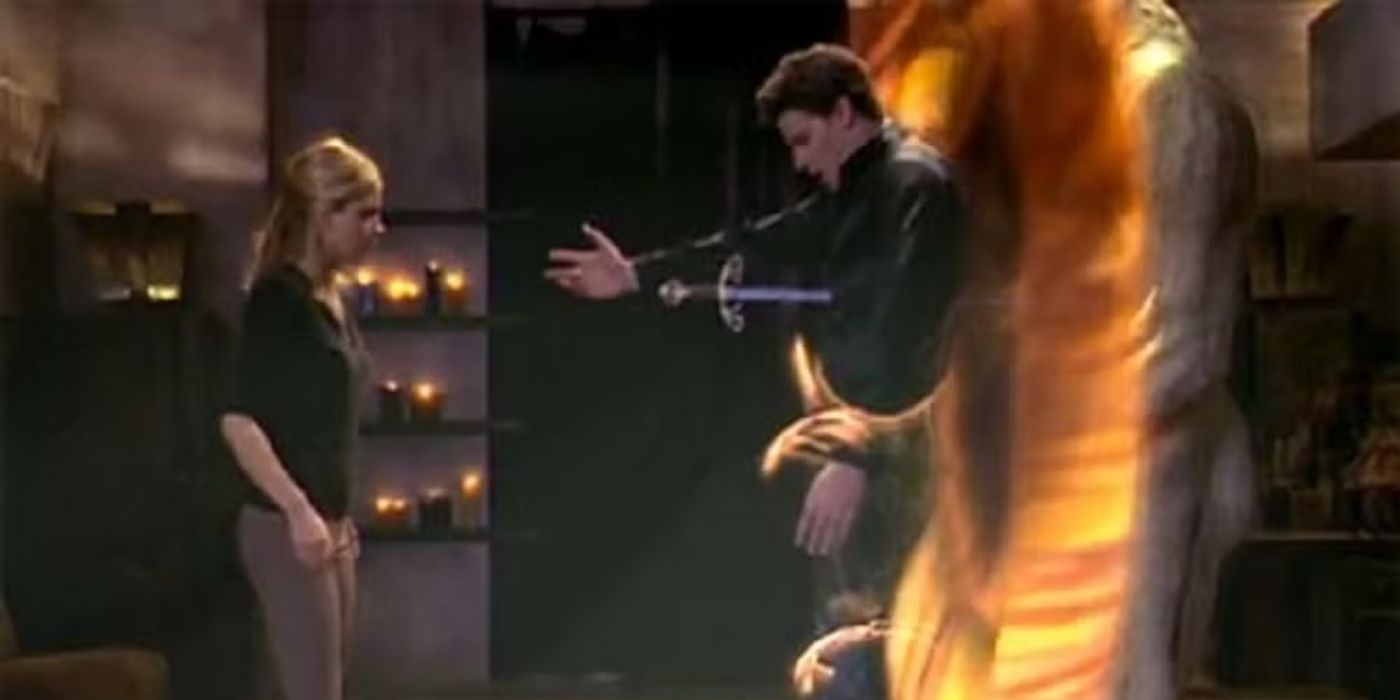 Buffy, played by Sarah Michelle Gellar, killing Angel, played by David Boreanaz, in &lsquo;Buffy the Vampire Slayer&rsquo; Season 2, Episode 22.