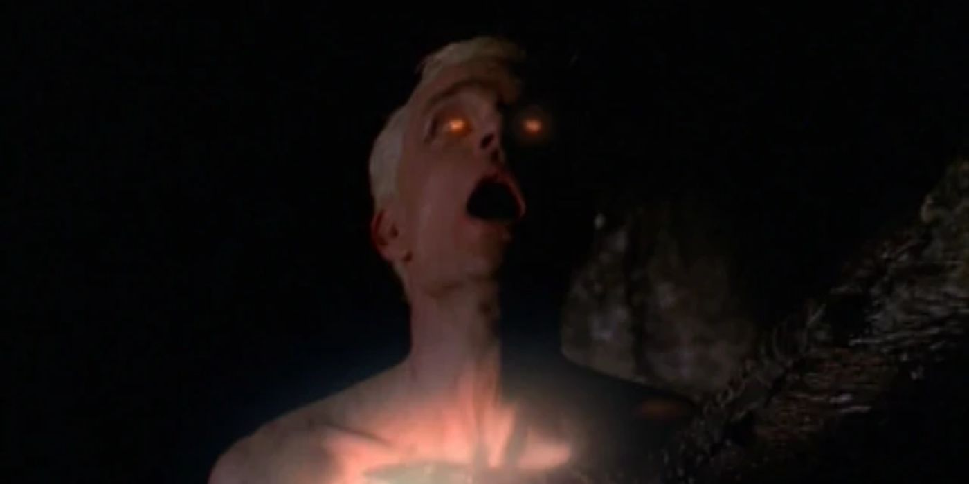 Spike (James Marsters) has light in his chest and eyes getting his soul back in 'Buffy the Vampire Slayer.'