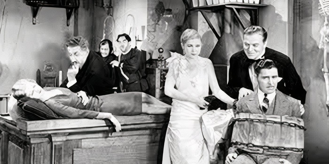 A group of characters gathered in Bulldog Drummond