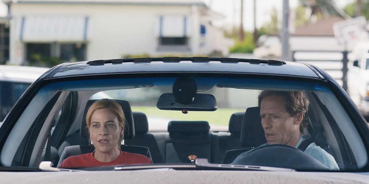 Jo (Joanna Leeds) and Steve (Nat Faxon) arguing in a car in Bulldozer