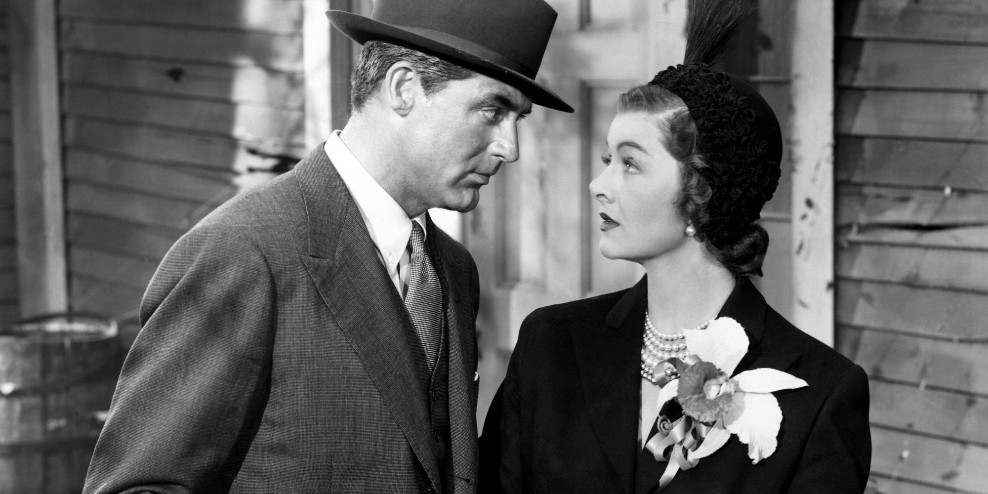 Cary Grant and Myrna Loy looking at each other in Mr. Blandings Builds His Dream House (1948)