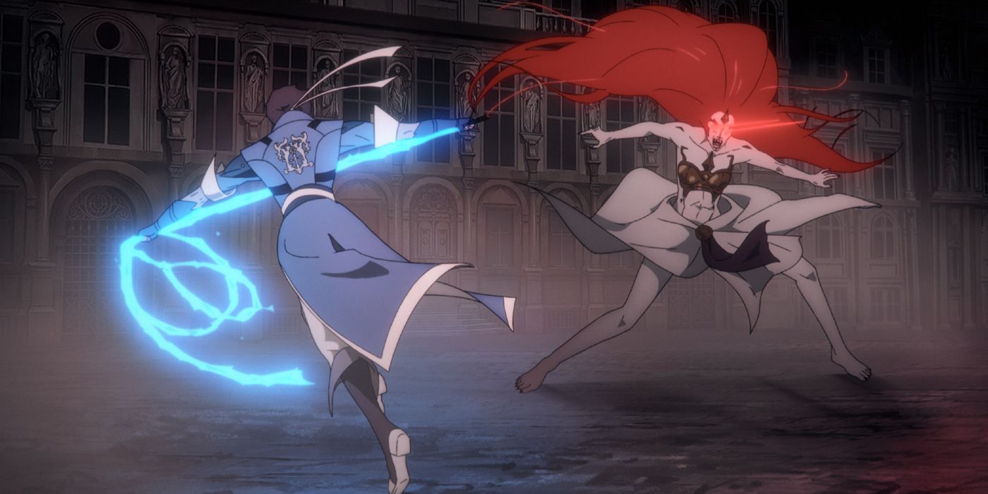 Richter fighting Erzsébet in Castlevania: Nocturne Season 2