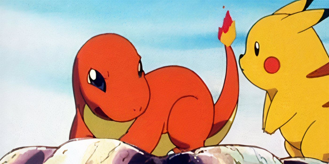 Charmander sneering at Pikachu in Pokémon