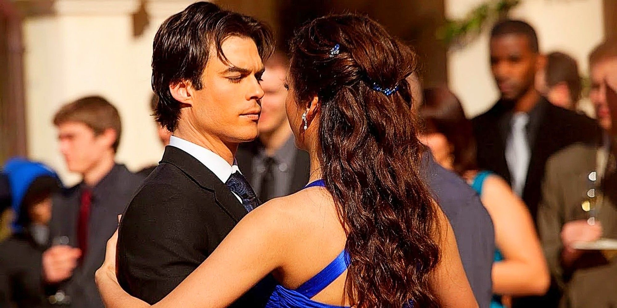 Damon and Elena slow-dancing in The Vampire Diaries Season 1.