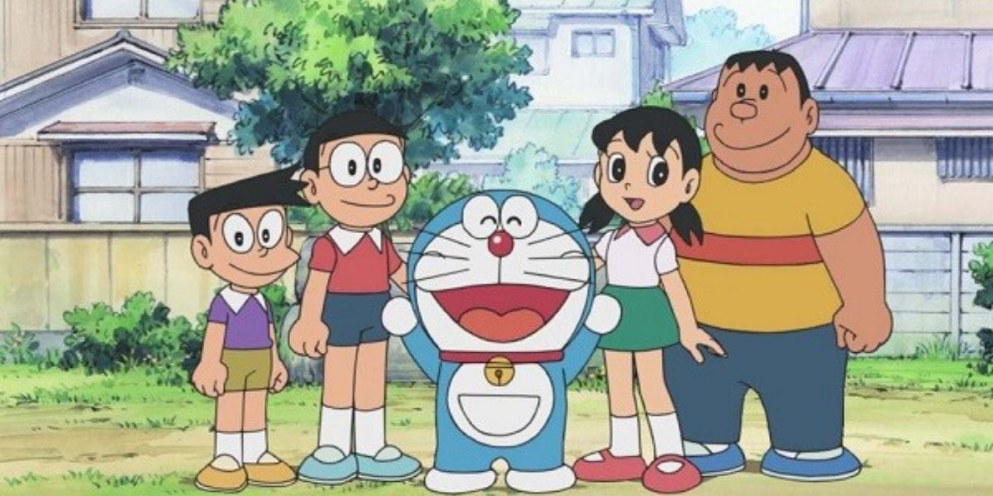 Doraemon and friends in a park