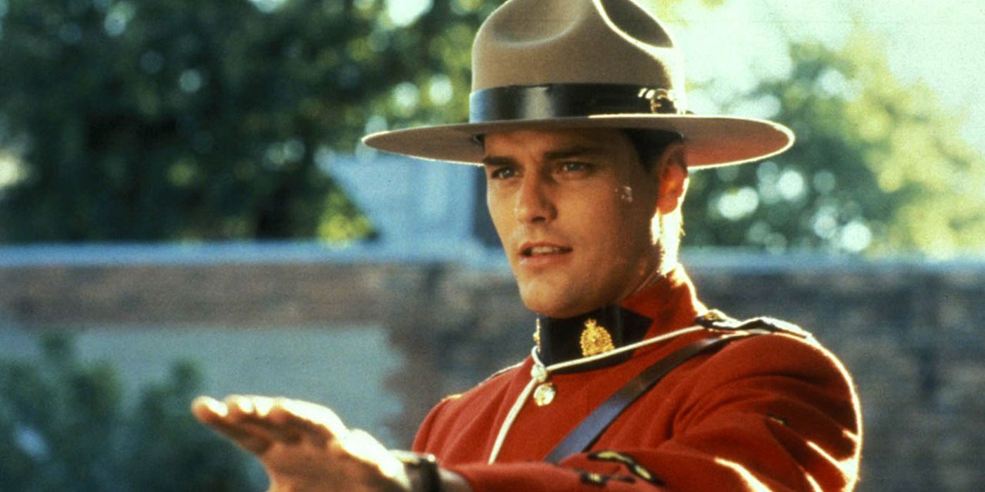 A man dressed as an RCMP officer with his hand out in Due South.