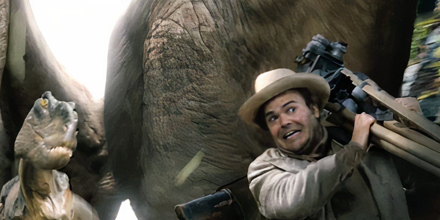 Jack Black runs from dinosaurs in King Kong