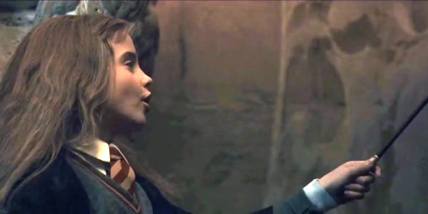 Hermione, played by Emma Watson, performing Alohomora in Harry Potter and the Sorcerer&rsquo;s Stone.