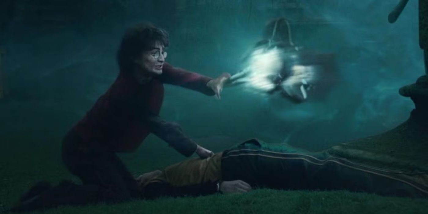 Harry Potter, played by Daniel Radcliffe, using the spell Accio in 'Harry Potter and the Goblet of Fire.'