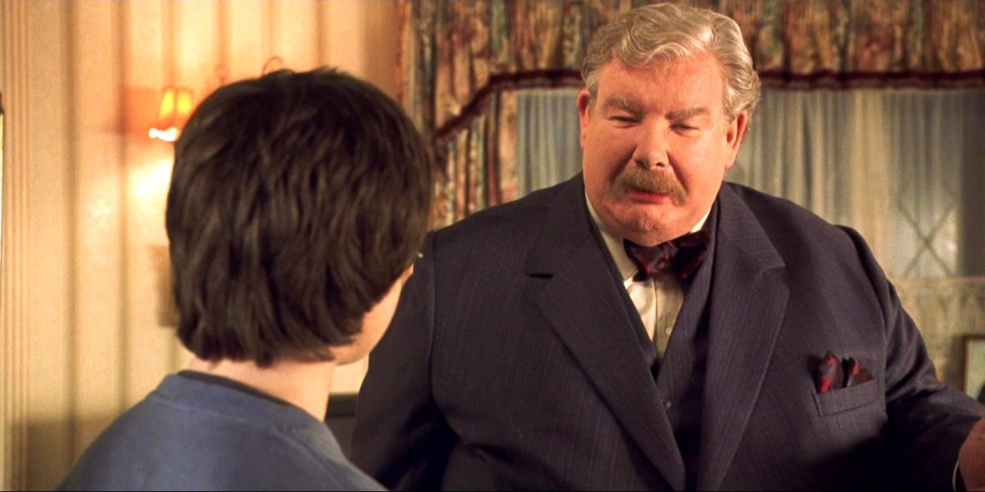 Harry Potter, played by Daniel Radcliffe, talking to Uncle Vernon in &lsquo;Harry Potter and the Chamber of Secrets.'