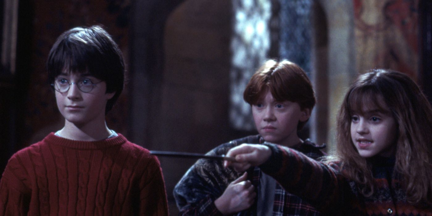Emma Watson as Hermione with her wand performs Petrificus Totalus in Harry Potter and the Sorcerer&rsquo;s Stone