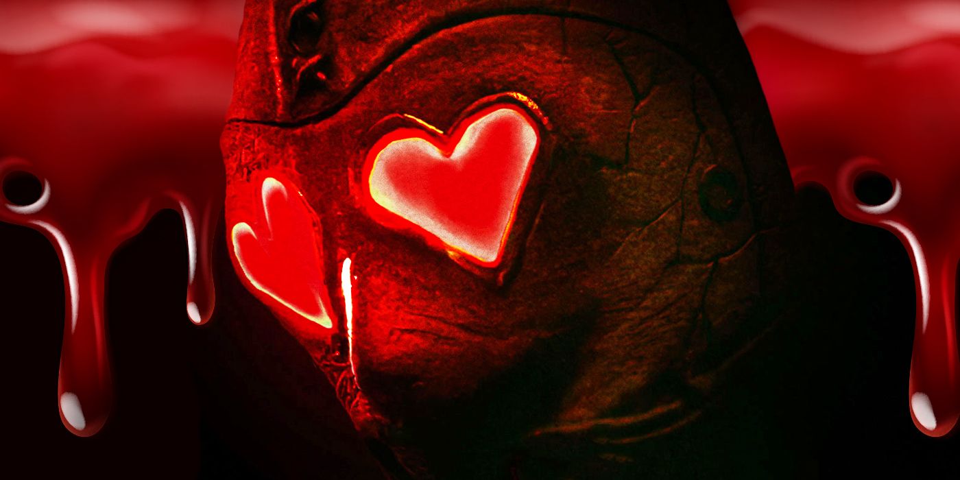 Custom Heart Eyes image of the mask with blood dripping behind