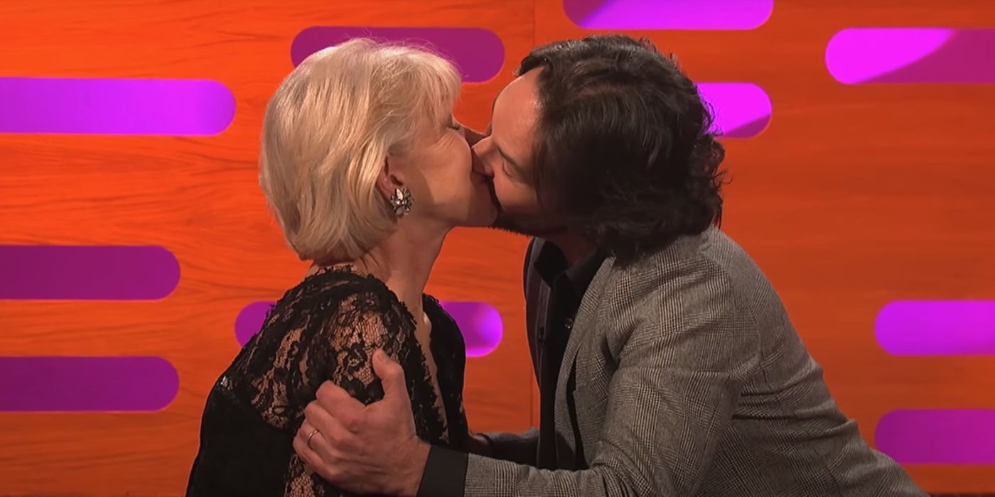 Paul Rudd kissing Helen Mirren on the lips on The Graham Norton Show.