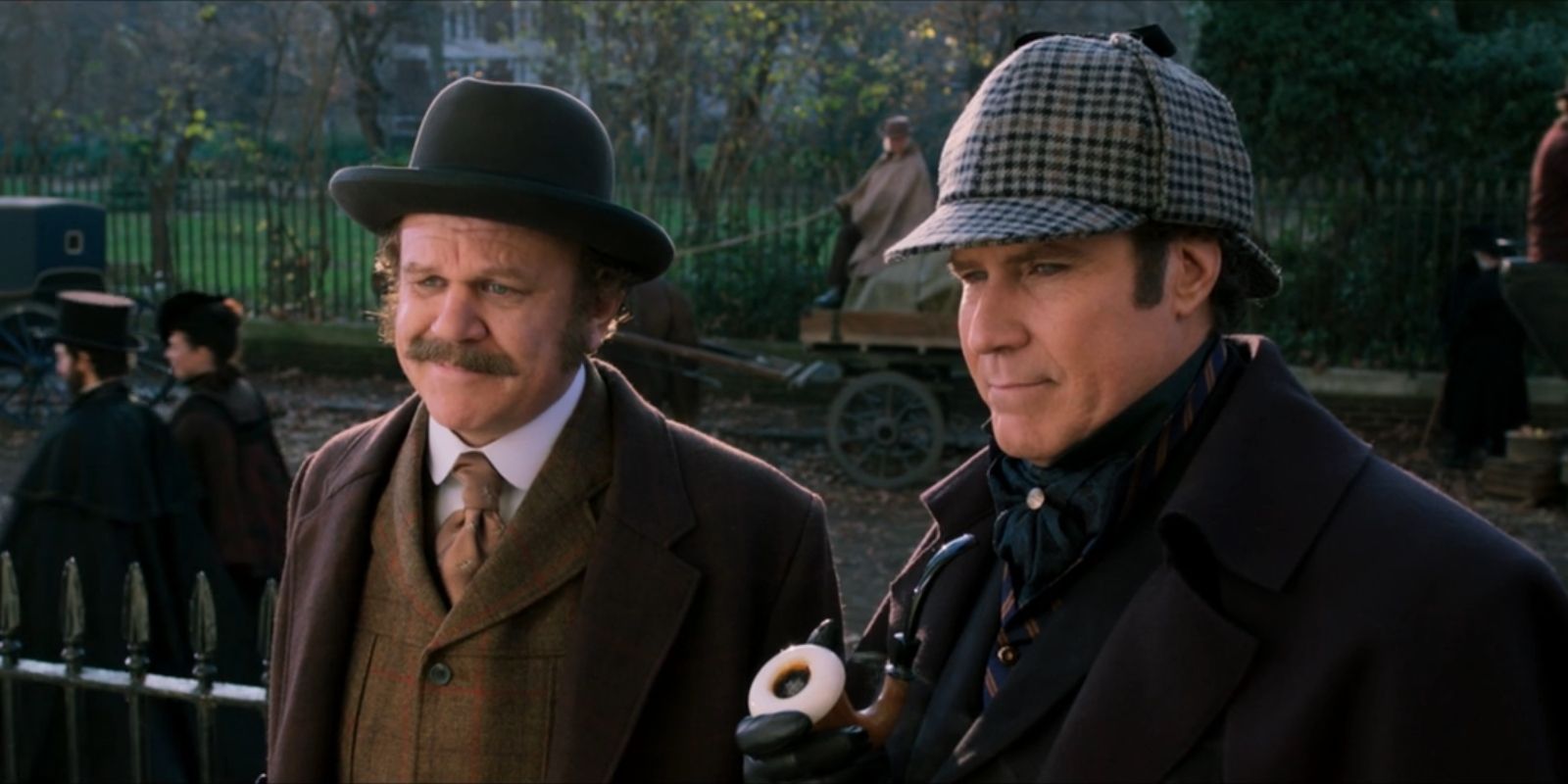 John Watson and Sherlock Holmes look content in 'Holmes & Watson'.