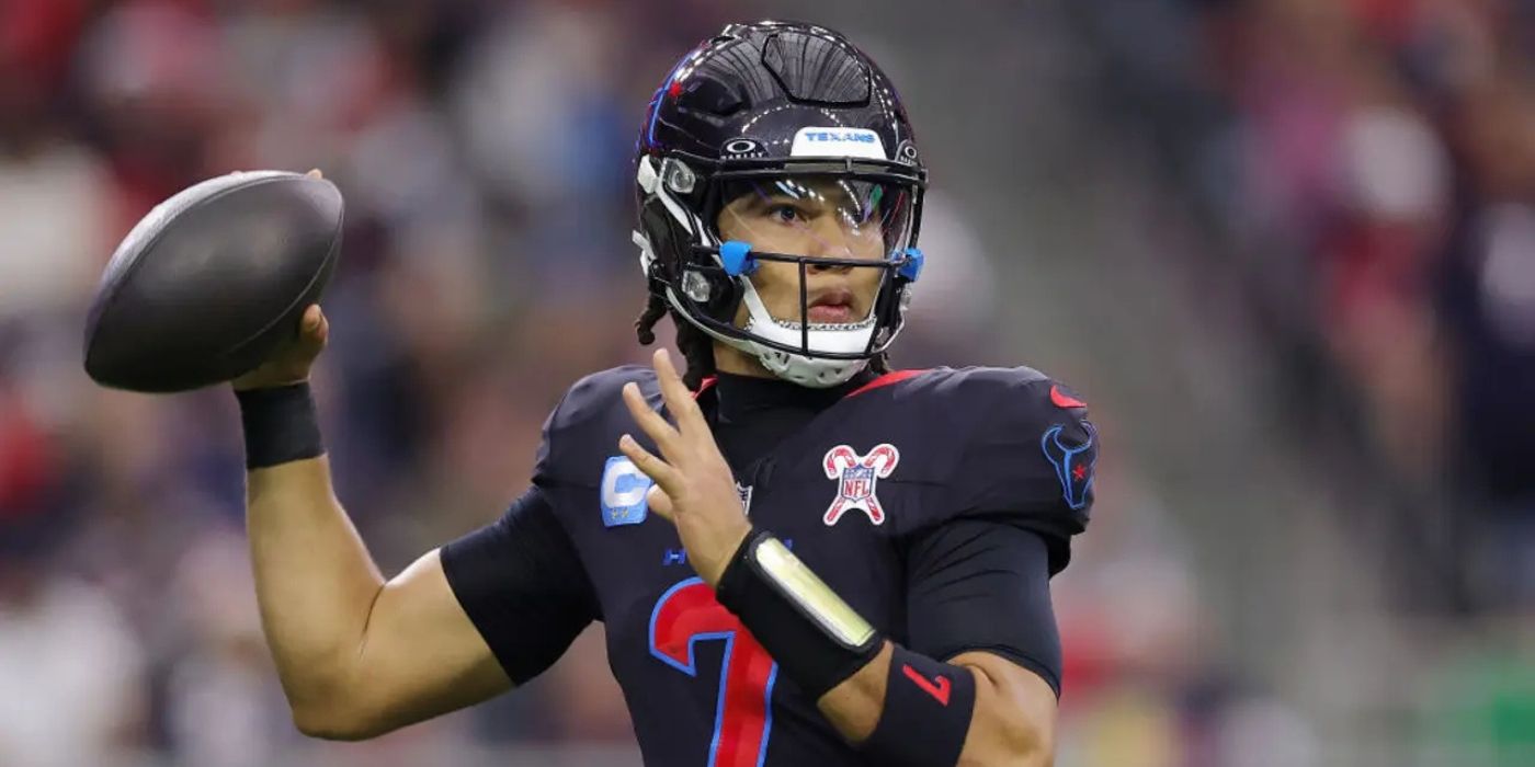 Houston Texans' quarterback C.J. Stroud passes the ball.