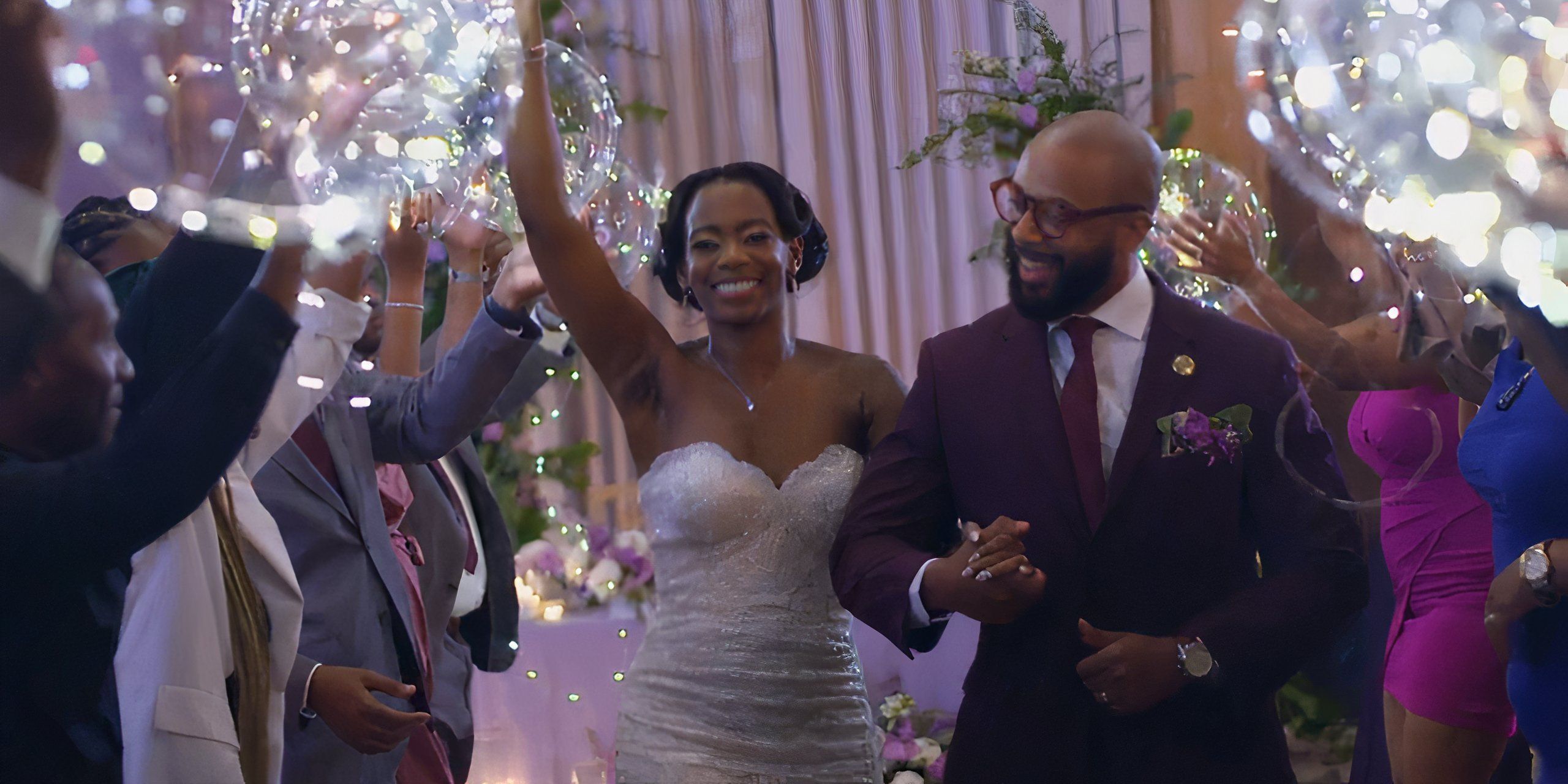 A man and woman celebrate at their wedding in Married at First Sight.