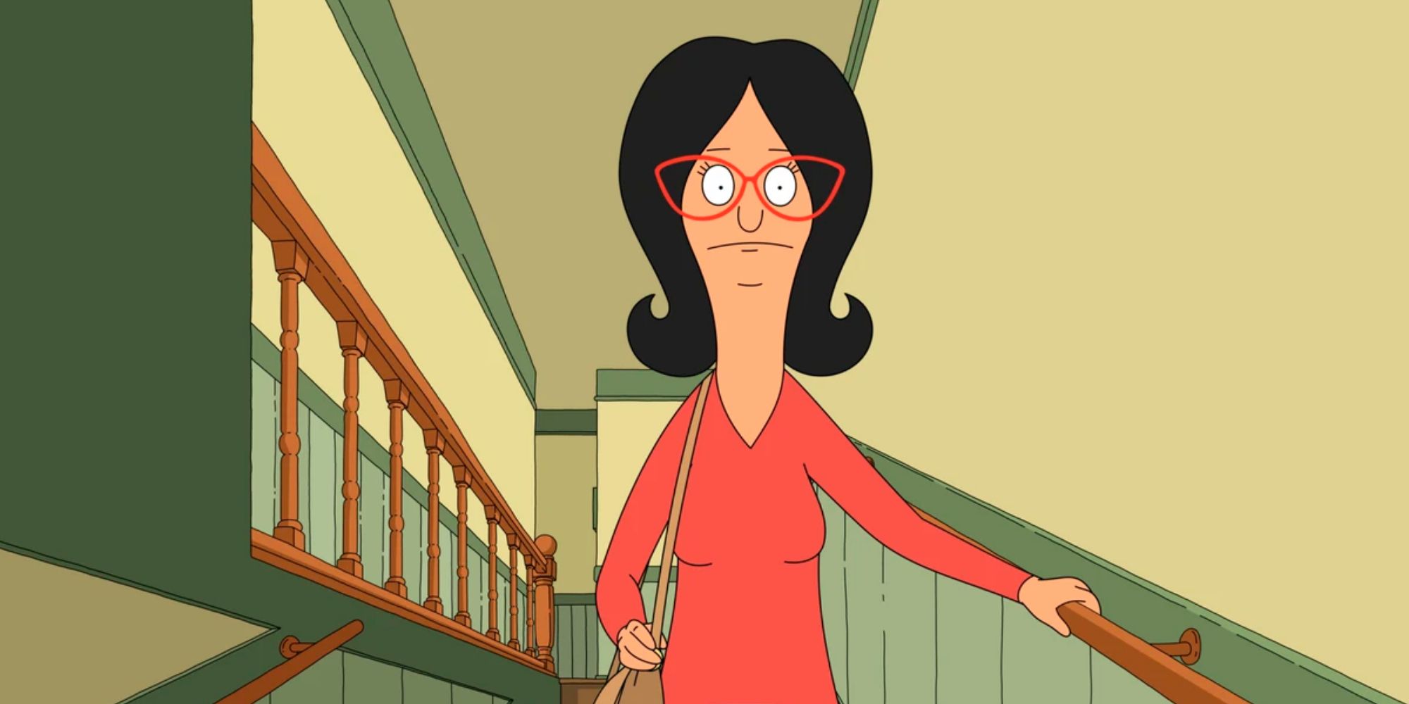 Linda Belcher descending stairs in "Eat, Spray, Linda" Season 5 Episode 18 of 'Bob's Burgers.'