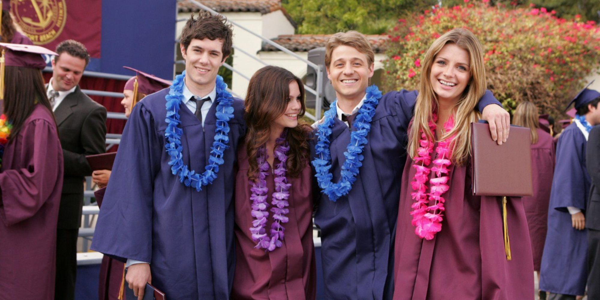 Seth (Adam Brody), Summer (Rachel Bilson), Ryan (Ben McKenzie) and Marissa (Mischa Barton) graduate on &lsquo;The O.C.'
