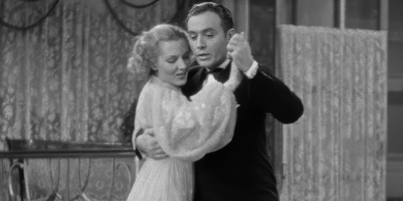 Irene (Jean Arthur) and Paul (Charles Boyer) dancing together in History Is Made At Night