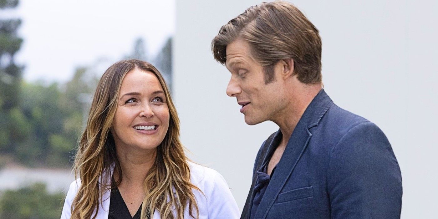 Jo and Link smiling at each other in Grey&rsquo;s Anatomy.