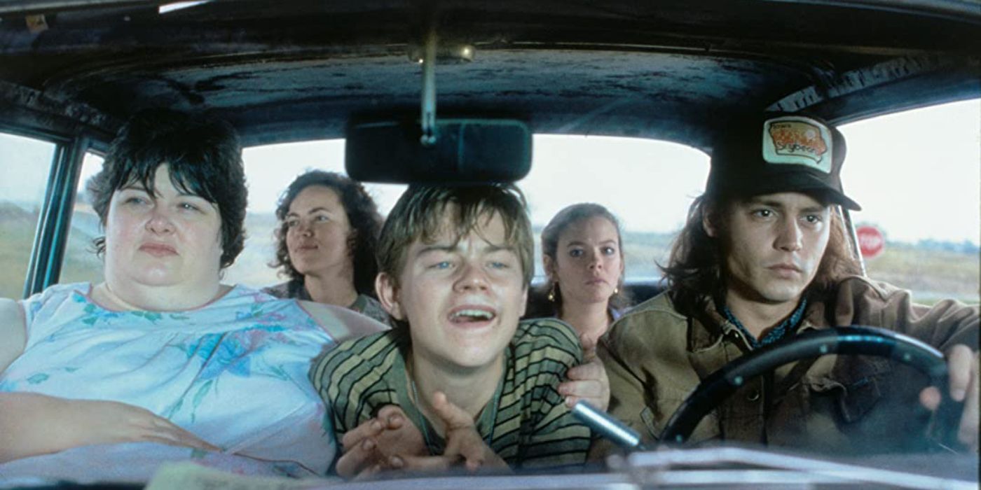 The Grape Siblings and Mama driving in a car in What's Eating Gilbert Grape