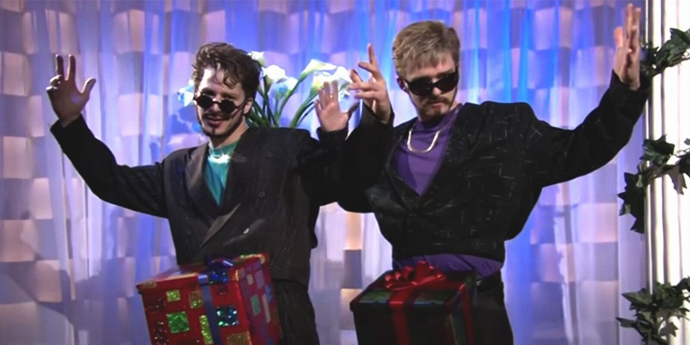 Justin Timberlake and Andy Samberg perform together on Saturday Night Live.