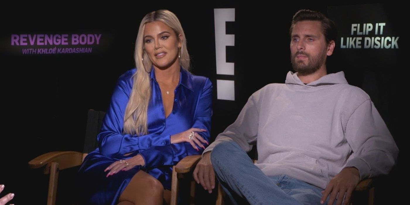 Khloe Kardashian and Scott Disick during a press tour as they speak with E!