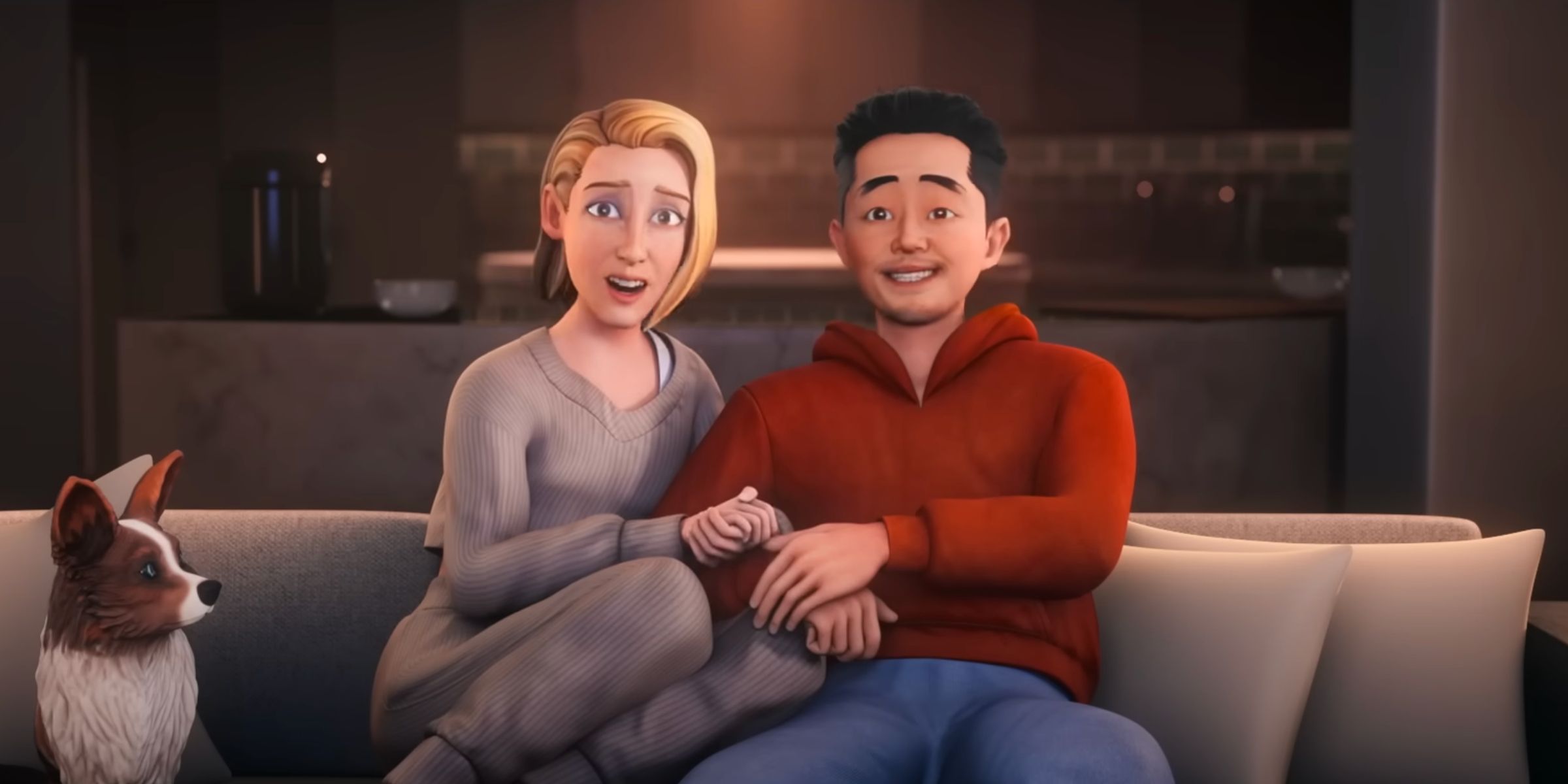 Kristen Stewart as Deja and Steven Yeun as Liam as an Animated family in Love Me