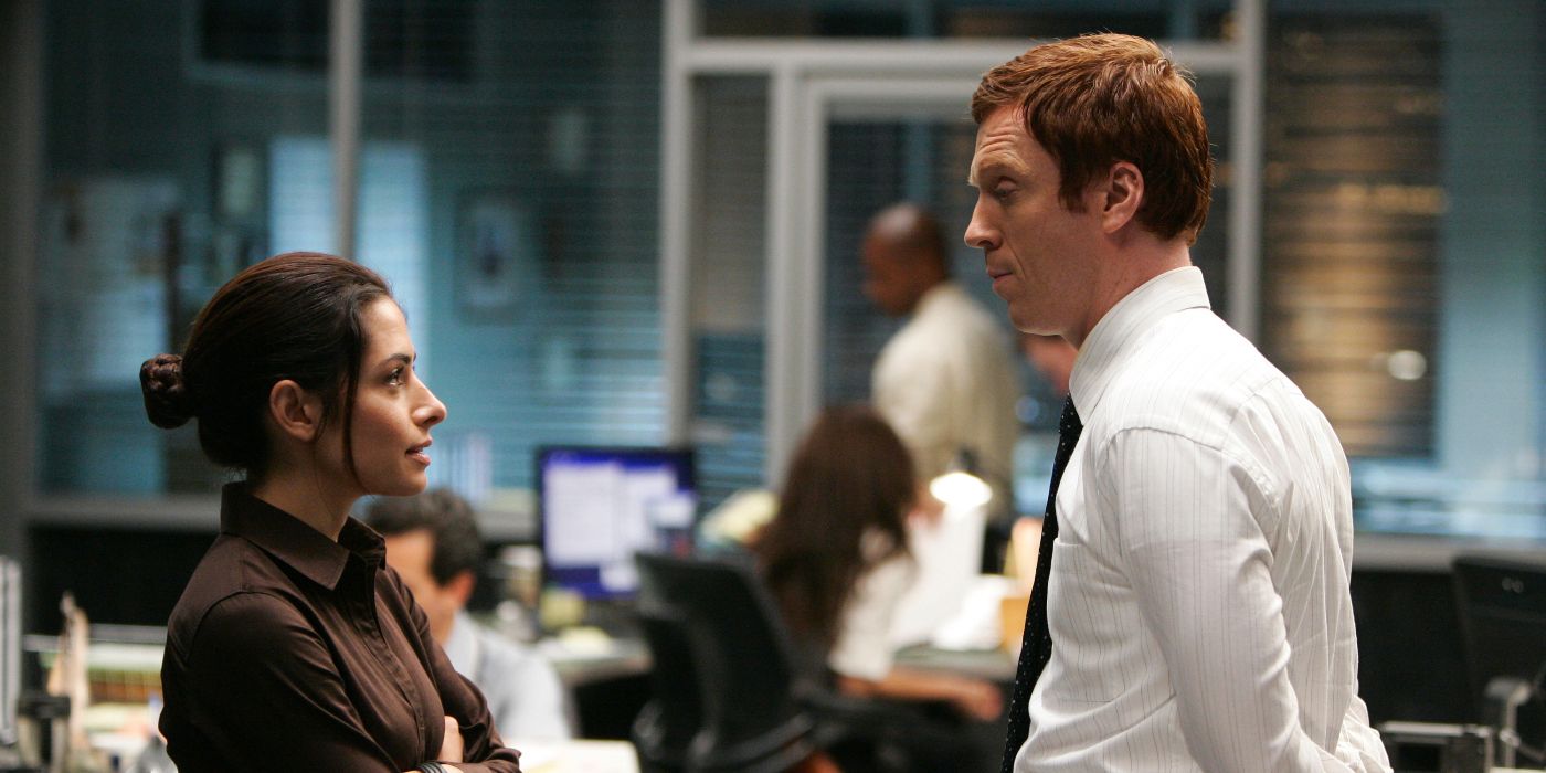 Dani Reese (Sarah Shahi) standing opposite of and facing Charlie Crews (Damian Lewis) in Life