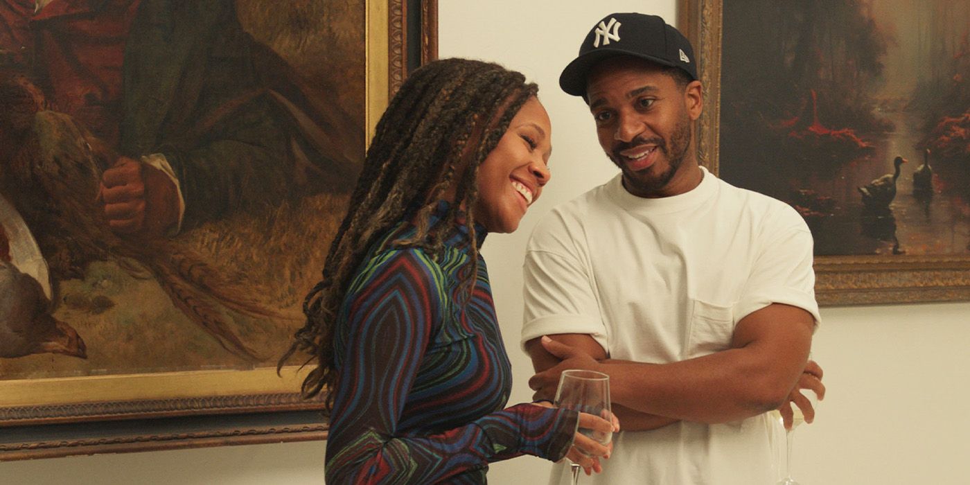 Casey (Nicole Beharie) laughing with Roger (Andre Holland) in a museum in Love, Brooklyn