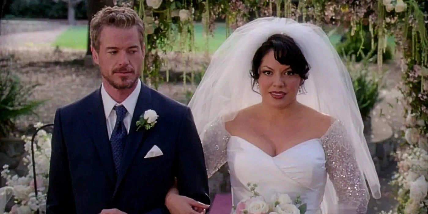 Mark Sloan walking Callie Torres down the aisle at her wedding in Grey's Anatomy Season 7. 