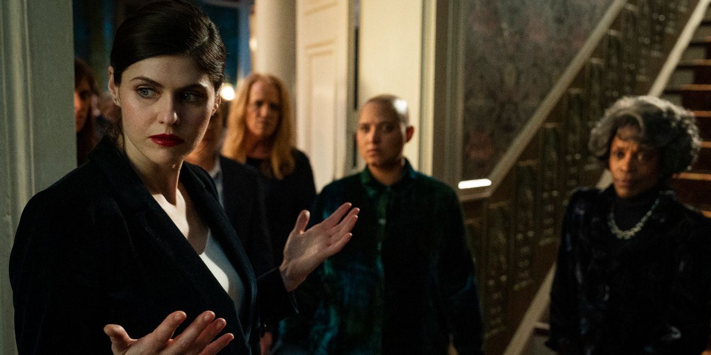 Alexandra Daddario standing with other Mayfairs in Season 2 Episode 3