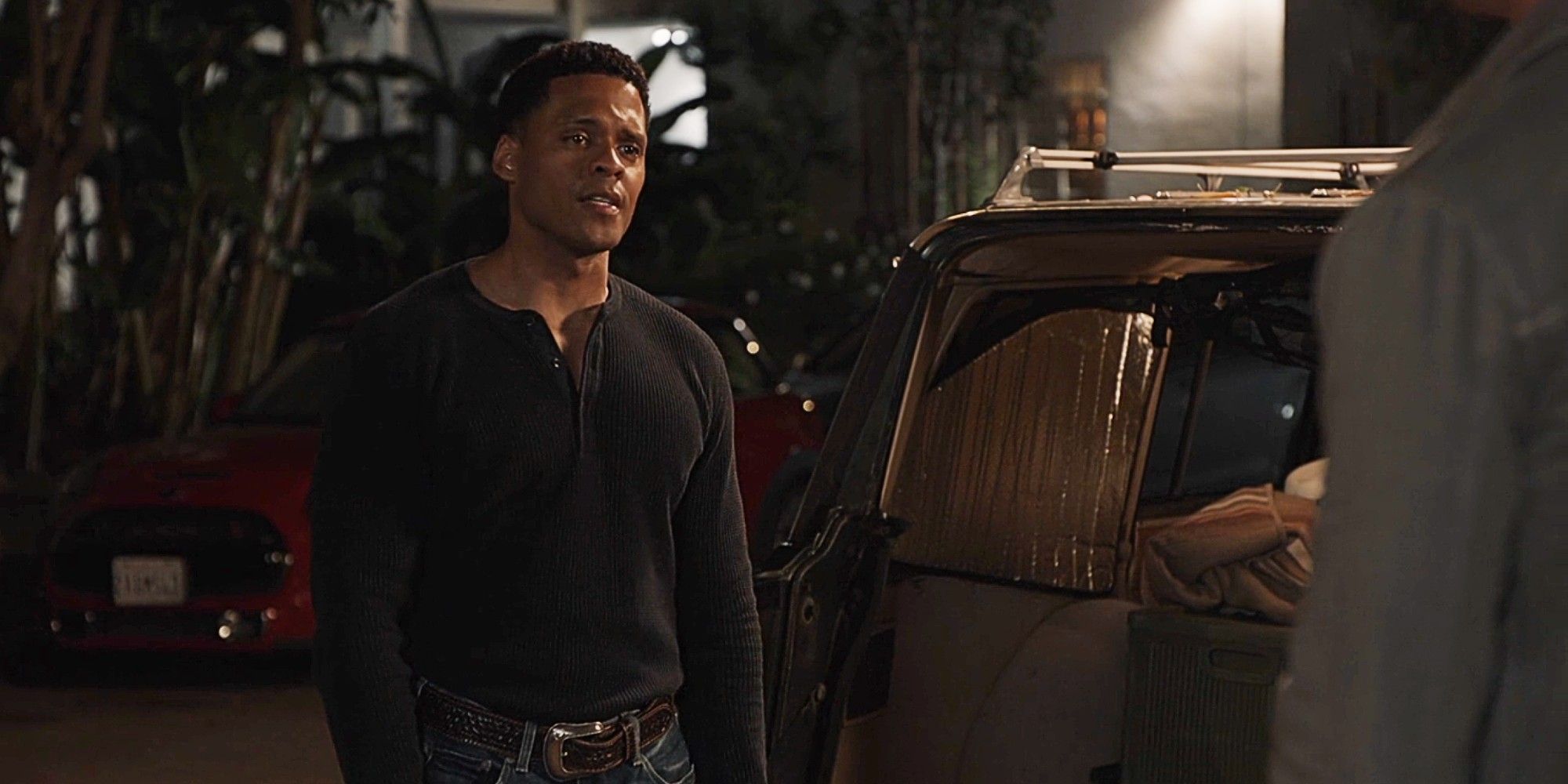 Miles Penn looking upset while talking to Tim Bradford in The Rookie Season 7, Episode 2.