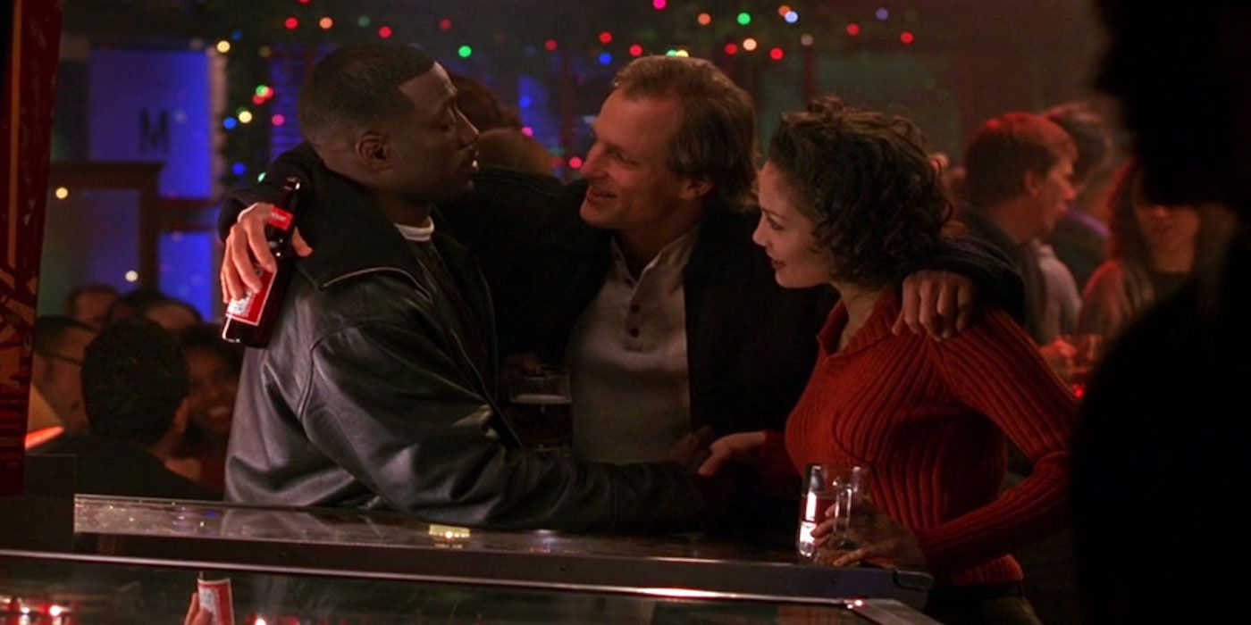 Wesley Snipes, Woody Harrelson, and Jennifer Lopez hanging at a bar in Money Train