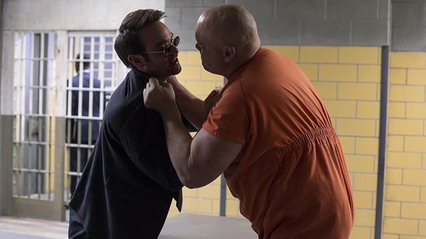 The Punisher grabs Matt Murdock in Prison