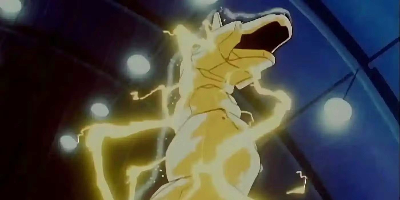 Pikachu electrocutes Brock&rsquo;s Onix in Pokémon.