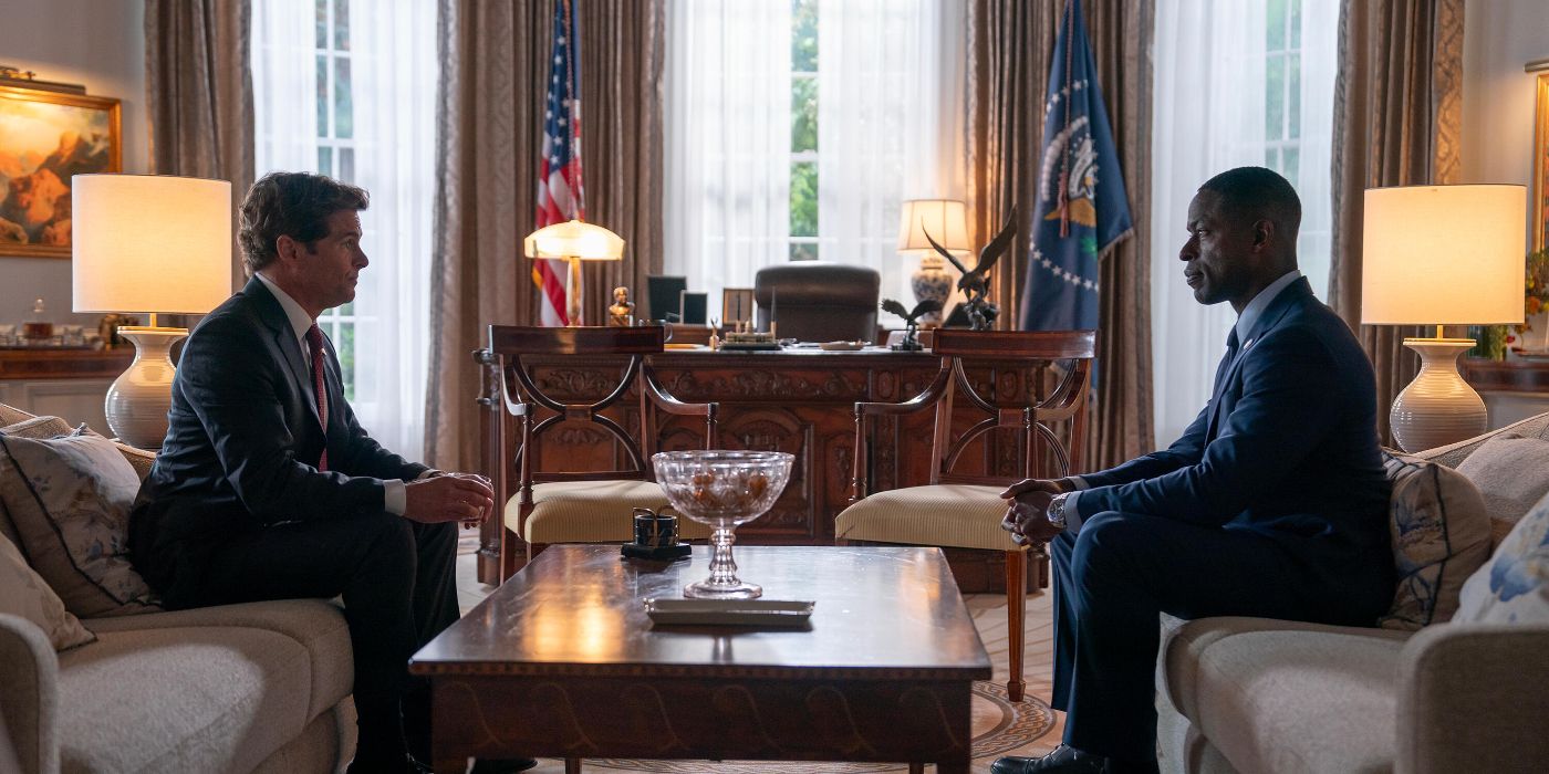 James Marsden and Sterling K. Brown sitting in the Oval Office