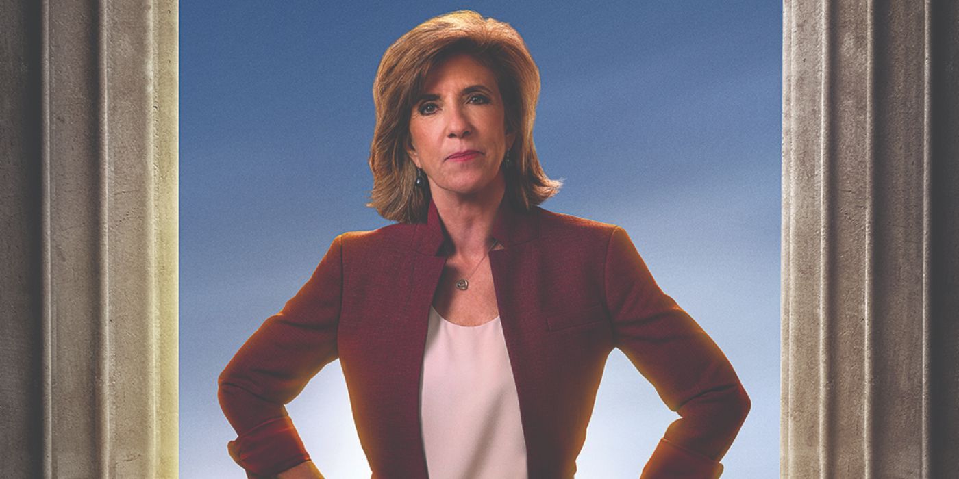 Kelly Siegler stands with her hands on her hips wearing a maroon suit jacket in the poster for 'Prosecuting Evil with Kelly Siegler'