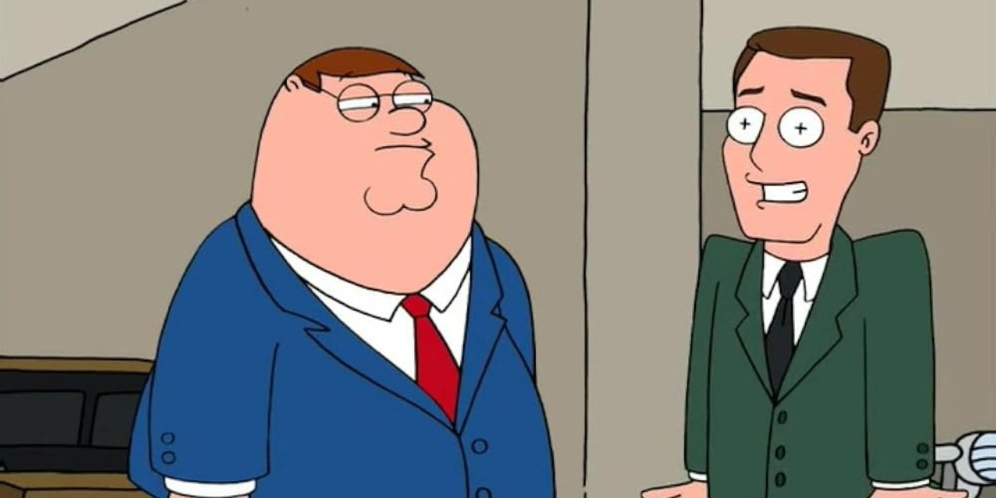 Peter Griffin looking at a guy standing in front of him in Family Guy episode Mr. Griffin Goes to Washington