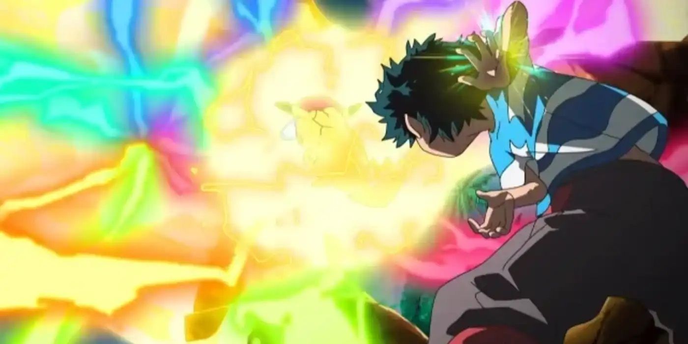 Ash and Pikachu perform the Z-Move 10,000,000 Volt Thunderbolt in Pokémon.