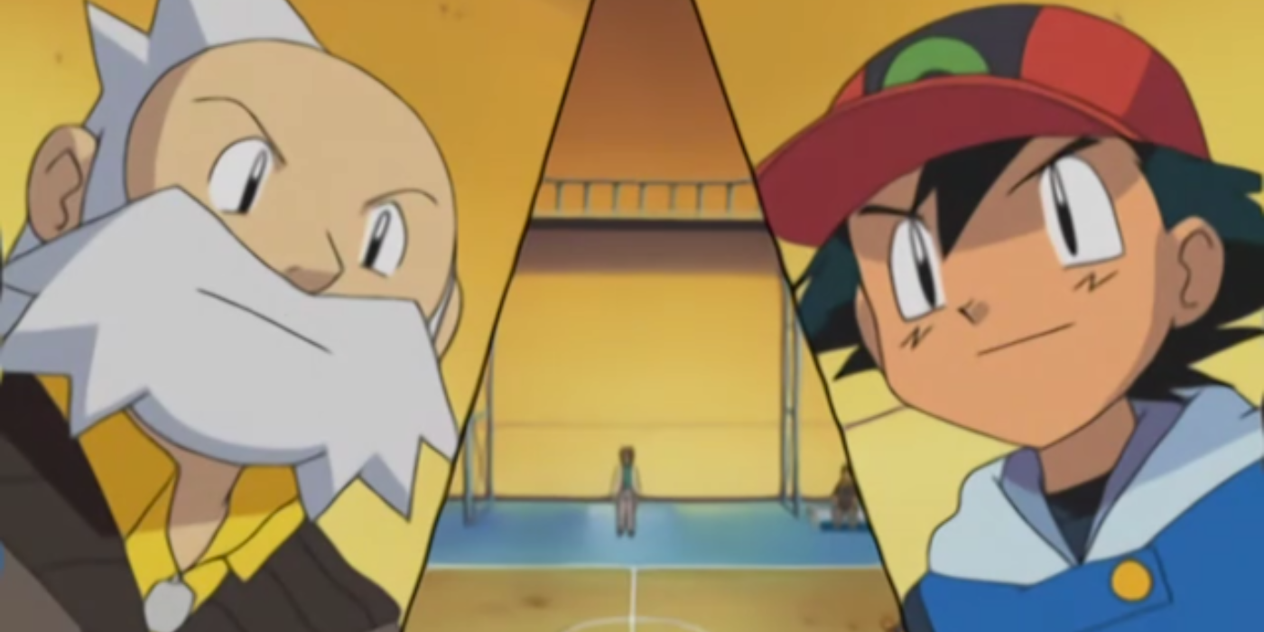 Ash and Wattson facing off in a gym battle in Pokémon.